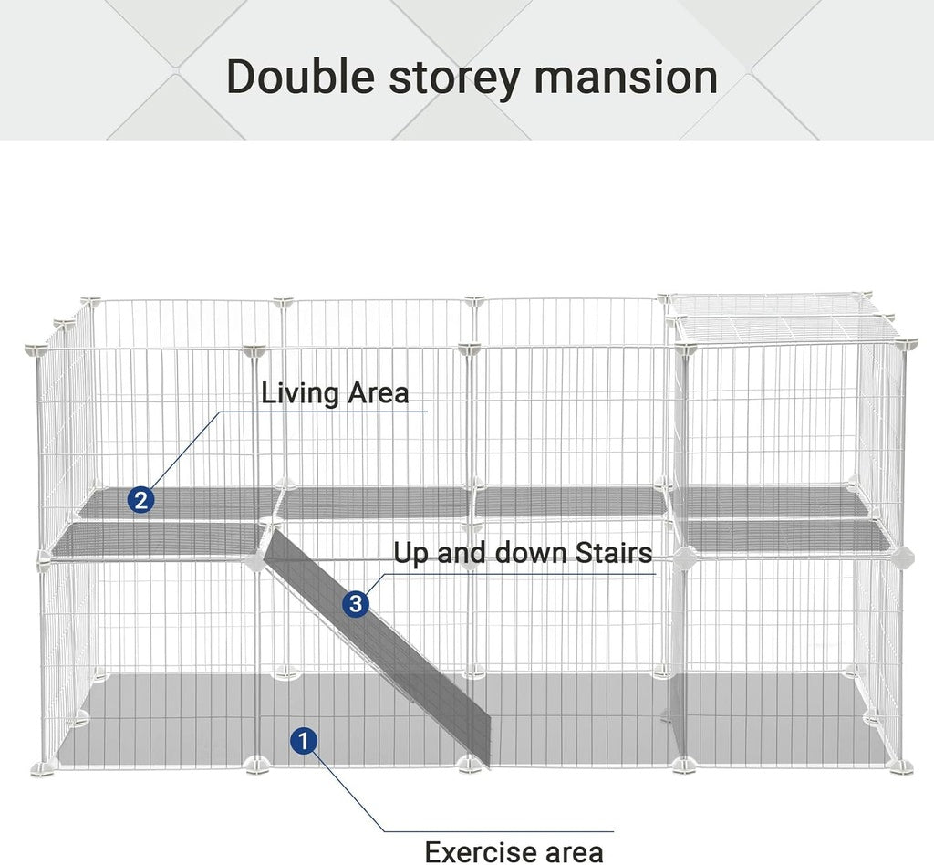 SONGMICS Metal Wire Two-Story Pet Playpen with Zip Ties White