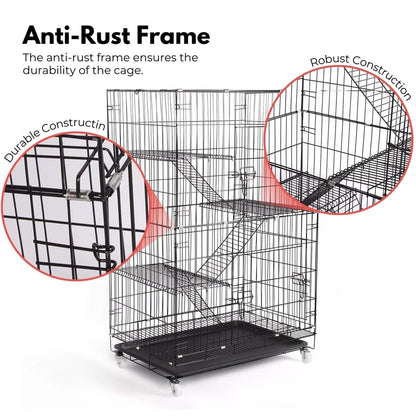 FLOOFI Four-Level Pet Rabbit Bird Cage with Hammock (Black)