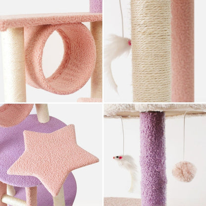 Floofi 101cm Galaxy Plush Cat Condo & Tree - Pink and Purple