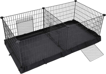 SONGMICS 3 Doors Pet Playpen with Divider Panel and Floor Mat Black