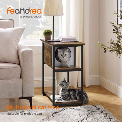 FEANDREA Cat Tree and End Table Rustic Brown