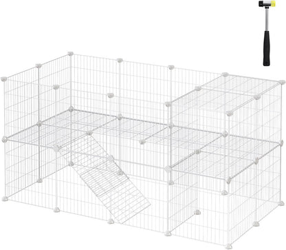 SONGMICS Metal Wire Two-Story Pet Playpen with Zip Ties White