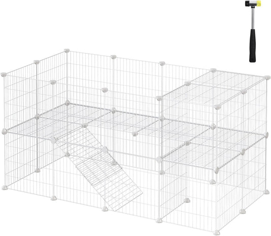 SONGMICS Metal Wire Two-Story Pet Playpen with Zip Ties White