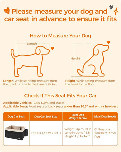 FEANDREA Dog Car Seat for Small Dogs up to 18 lb with Adjustable Straps Removable Washable Fleece Liner and 4 Pockets Black and Beige